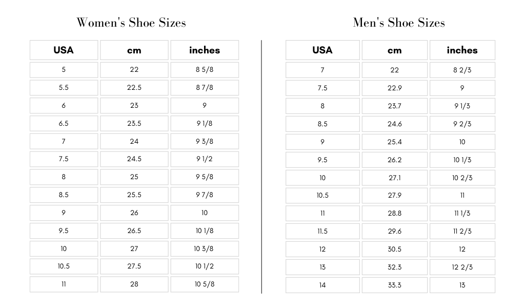 Shoe size measurements